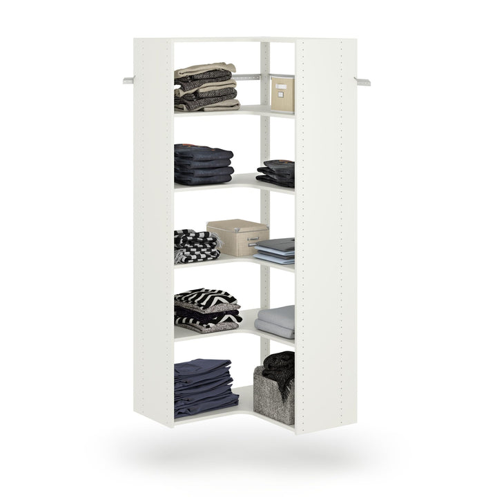 Easy Track Adjustable Corner Tower Clothing Storage Kit Closet Organizer White