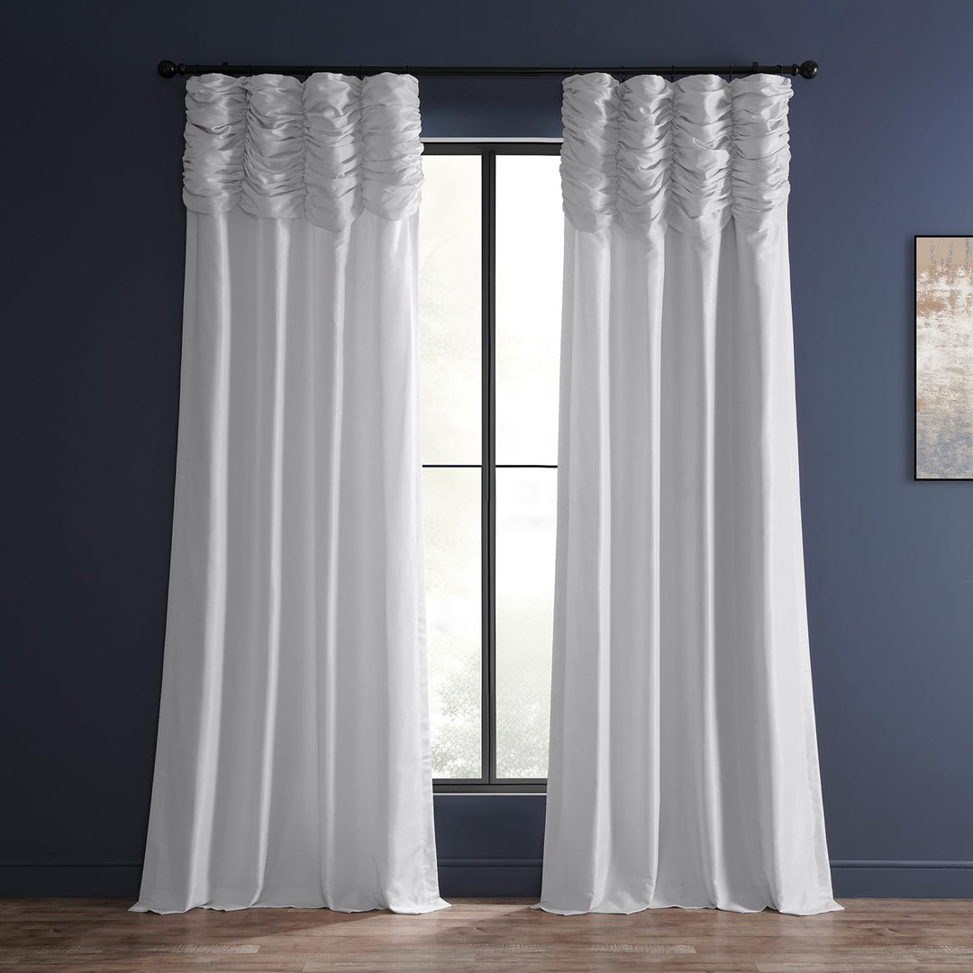 HPD HALF PRICE DRAPES Ruched Faux Dupioni Silk Curtains for Living Room 50 X 50 X 96 - Ice