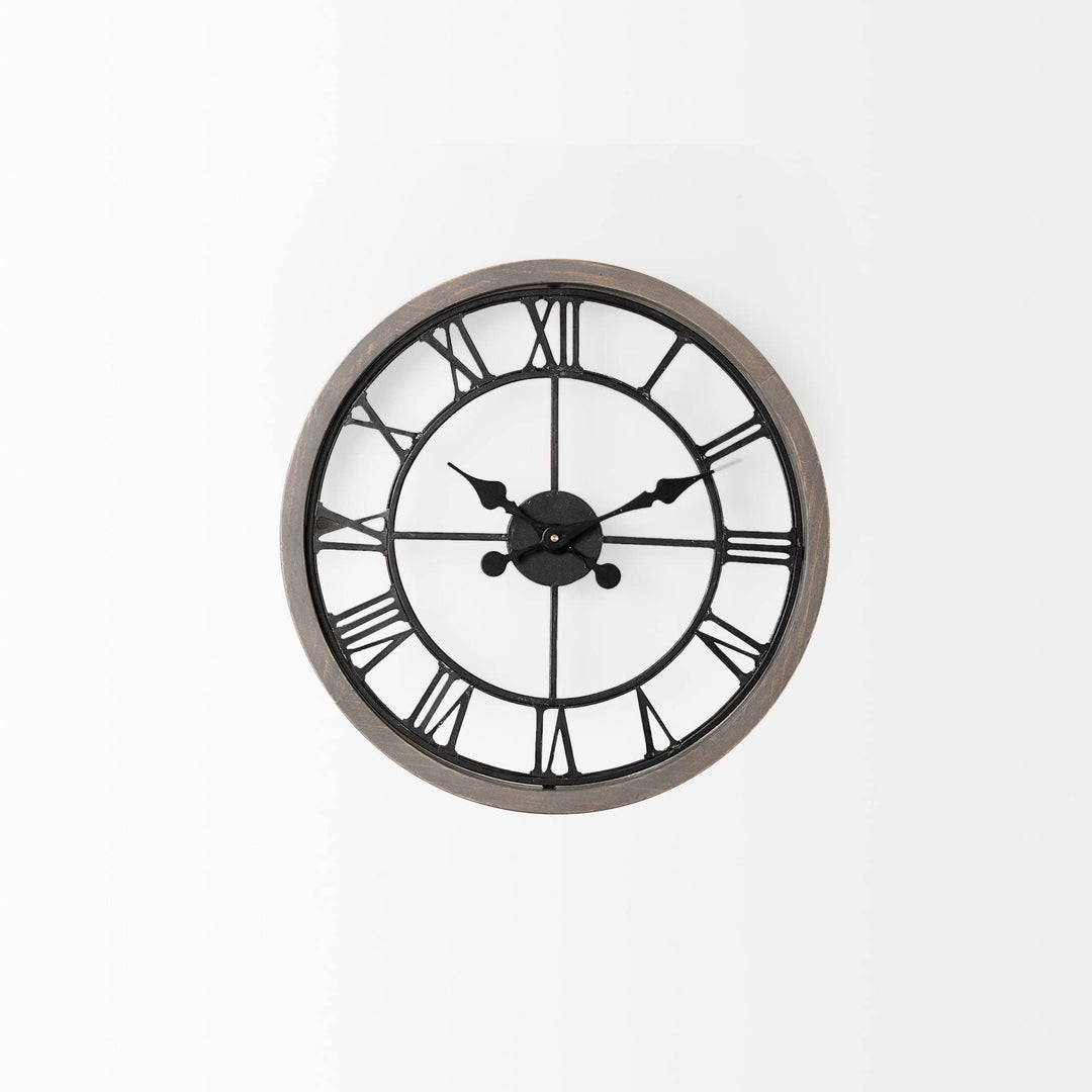 Mething 19" Round Grey Wood Black Iron Farmhouse Wall Clock 19" w X 2" d 18.8" h