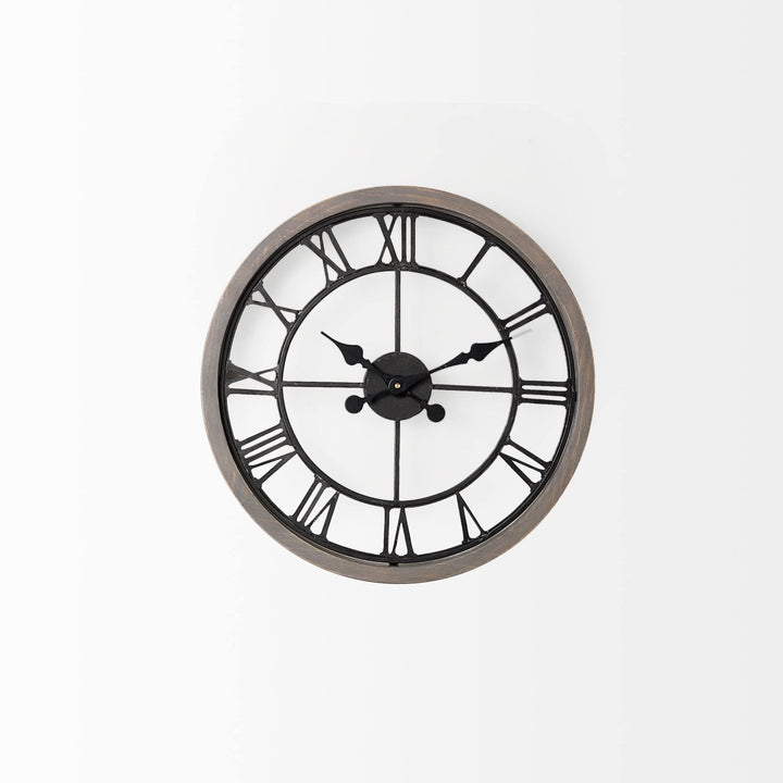 Mething 19" Round Grey Wood Black Iron Farmhouse Wall Clock 19" w X 2" d 18.8" h