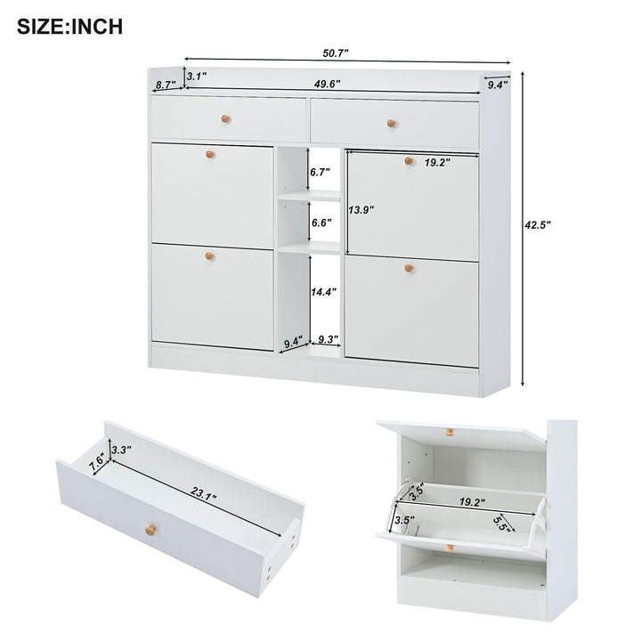 2-Tier Shoe Rack Cabinet with 4 Flip Drawers White Free Standing Storage - Diamond Home USA