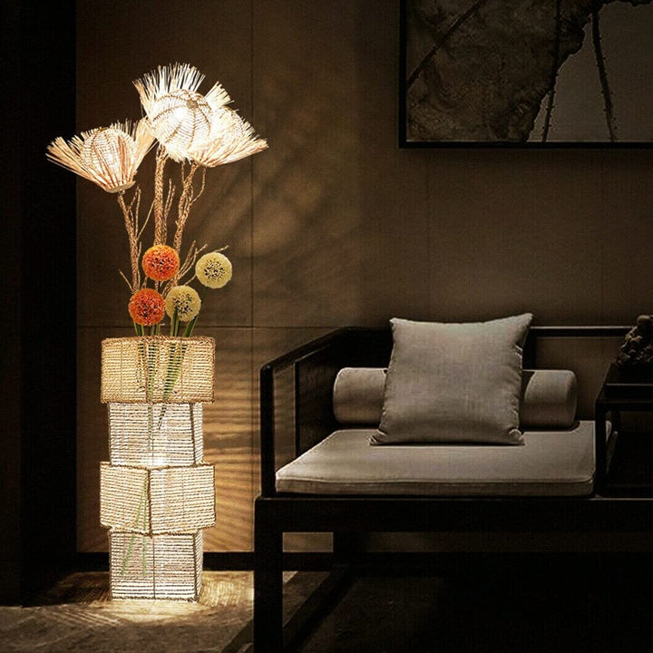 Led Tree Floor Lamp Rattan Flower Art Decorative Light Beige Modern Contemporary