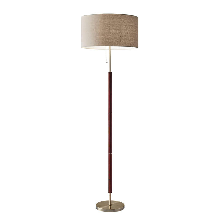 Walnut and Antique Brass Floor Lamp Brown Mid-Century Modern Contemporary