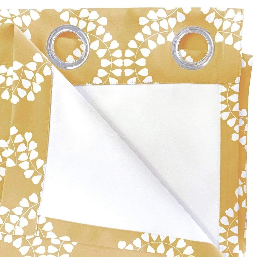 2 Piece Yellow Floral Window Curtain Set 84 Inch White Geometric Drape - Diamond Home USA