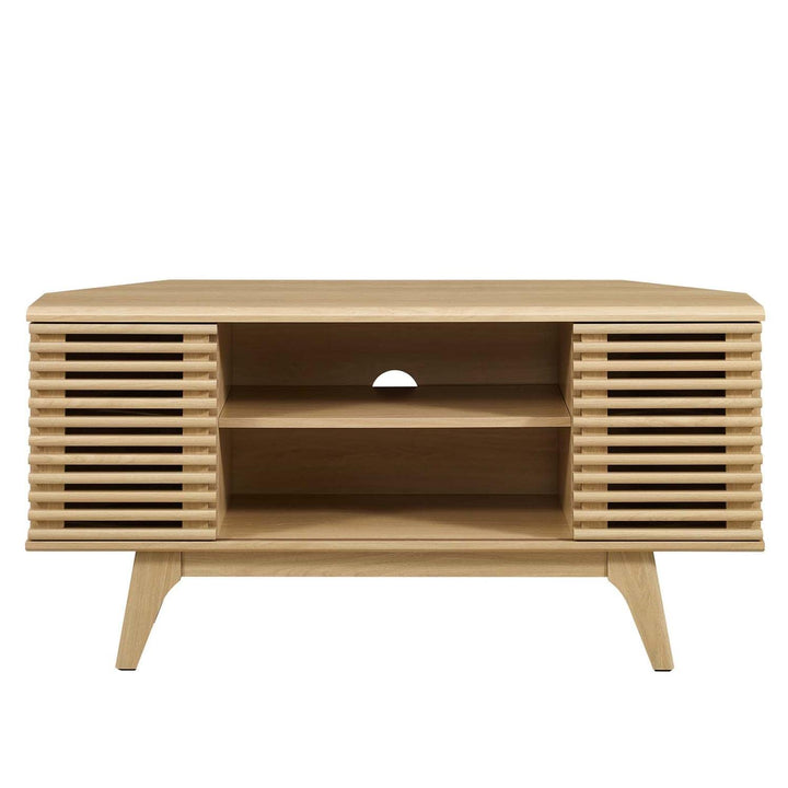 Modway Render Mid-Century Modern Low Profile 46" Corner Media TV Stand in Oak 15