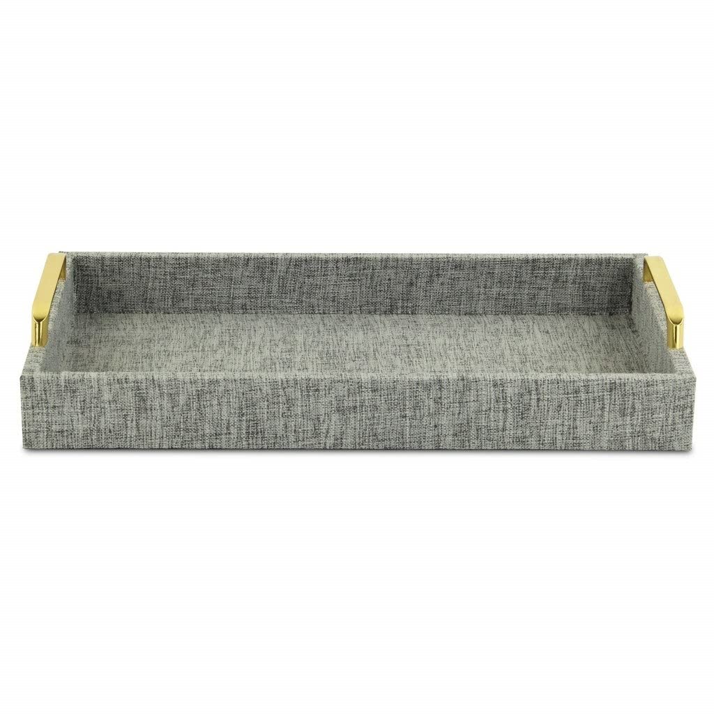 Gray Linen and Wooden Tray 18 W X 14 D 7 H Grey Rectangle Wood