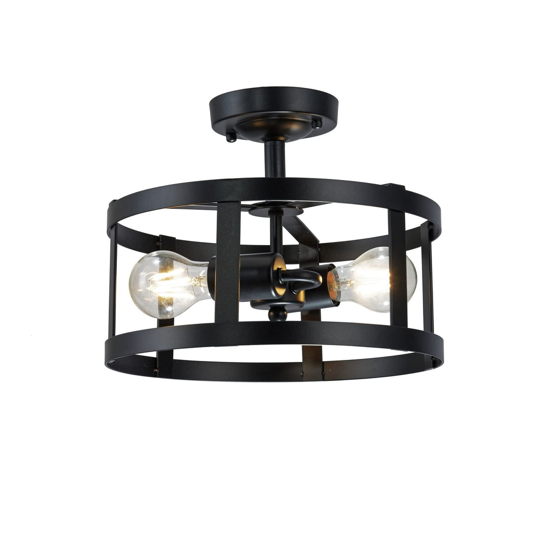 Black Metal 2-Light Semi-flushmount Ceiling Lamp Mid-Century Modern Contemporary