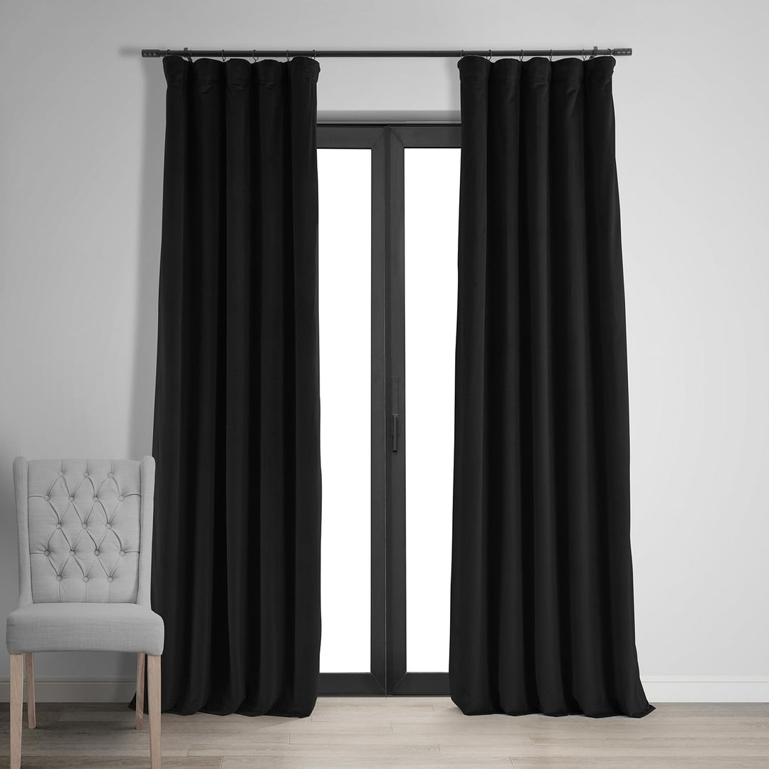 HPD Half Price Drapes Signature Velvet Thermal Blackout Curtains for Living Room 50"W x 96"L - Warm Black