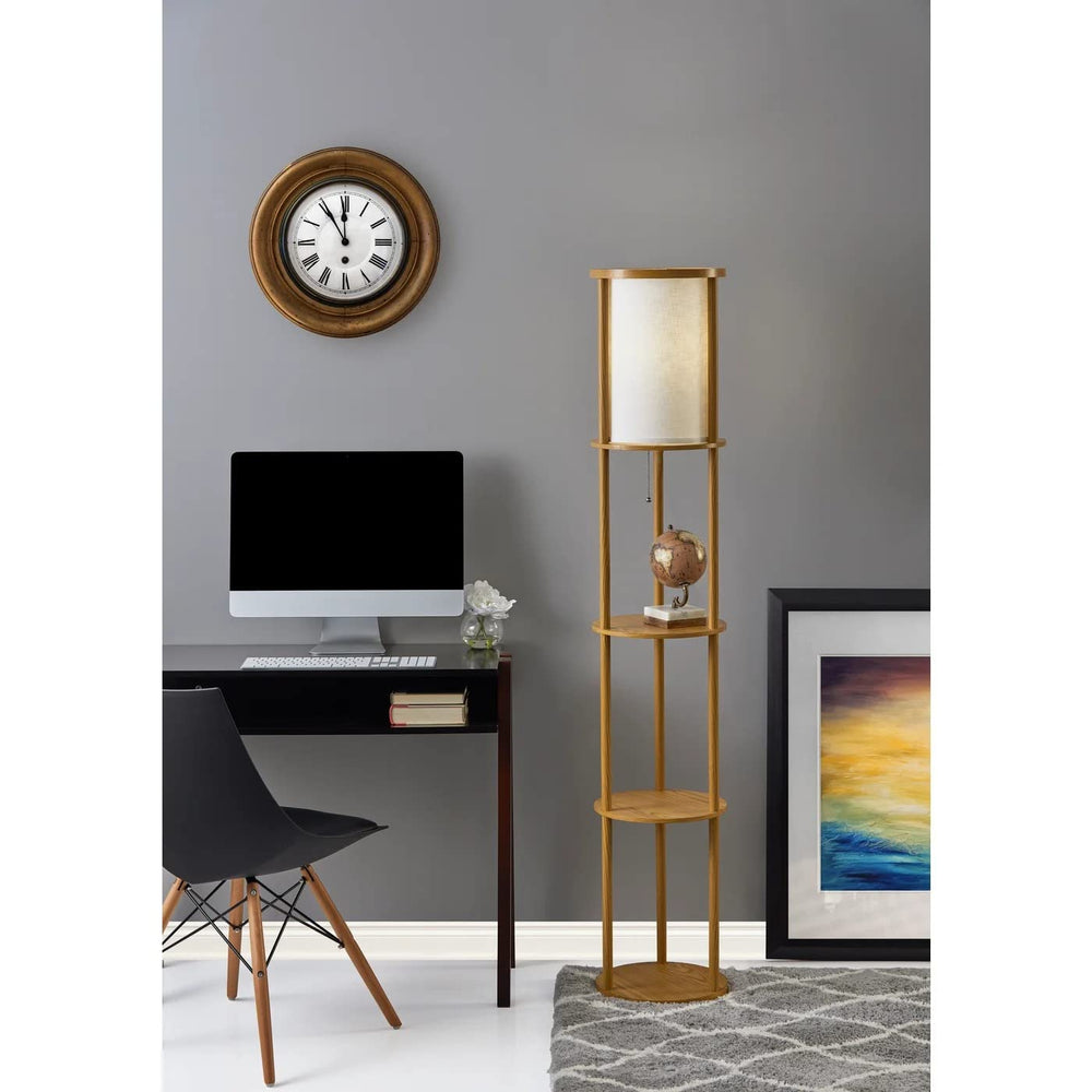 Adesso 3117-12 Stewart Round Shelf Floor Lamp Natural Wood Finish - Diamond Home USA