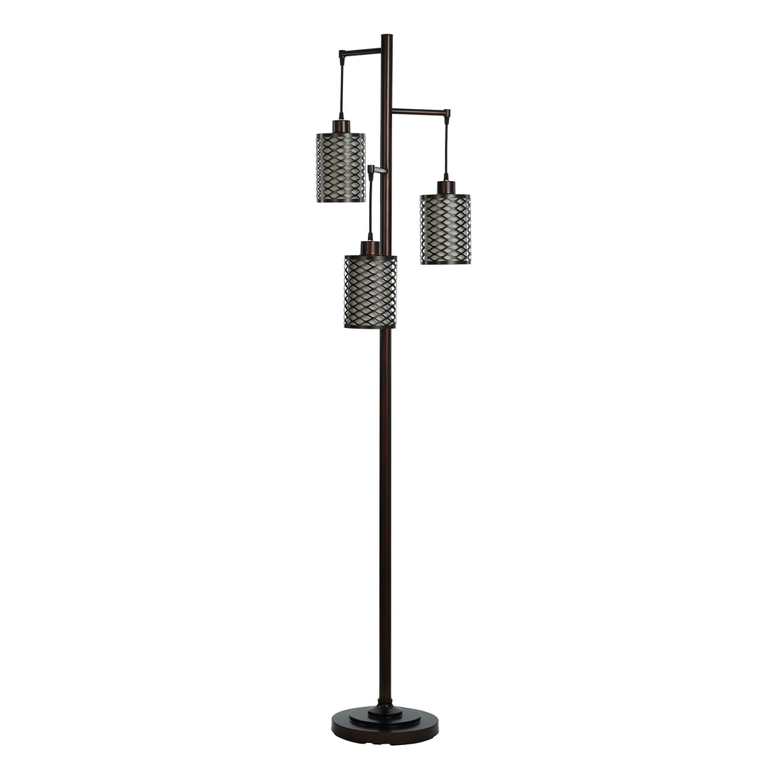 Rubbed Bronze Three Floor Lamp Wired Metal Shade Brown Industrial