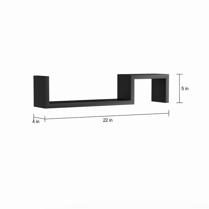 Black Angular S Shaped Floating Shelves Decorative Wall Mounted Asymmetrical