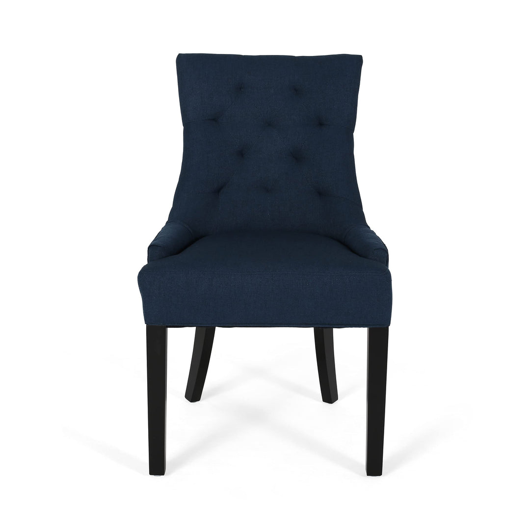 Christopher Knight Home Cheney Dining Chair Textile Navy Blue + Dark Brown Navy Blue/Dark Brown