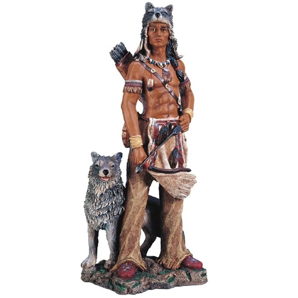 17" h Indian Warrior with Wolf Statue Native American Decoration Figurine