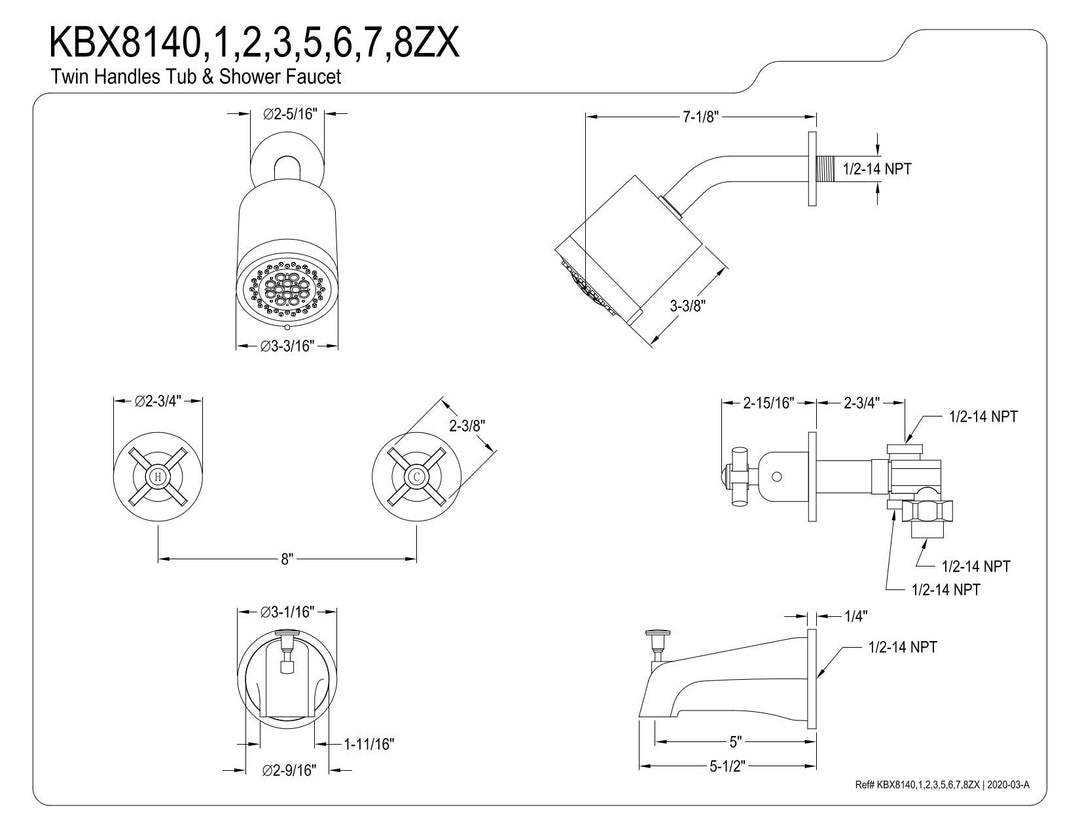 Kingston Brass Millennium Two-Handle Tub and Shower Faucet