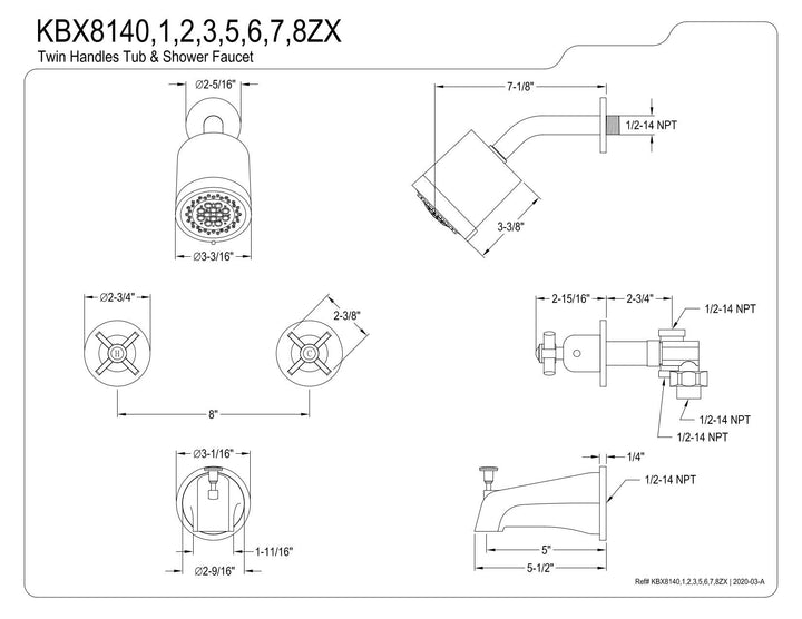 Kingston Brass Millennium Two-Handle Tub and Shower Faucet