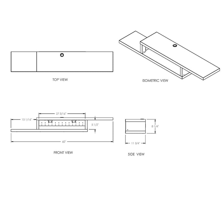 Martin Furniture Asymmetrical Floating ll Mounted TV Console 60inch Skyline