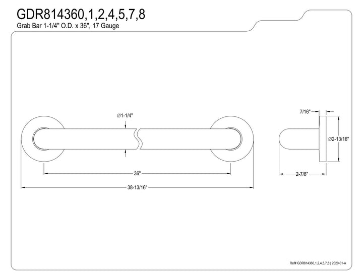 Kingston Brass GDR814368 Silver Sage 36" X 1-1/4" OD ADA Grab Bar Length Brushed