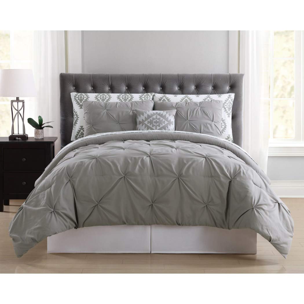 7 Piece Grey Pinch Pleated Pattern Comforter FULL SIZED Comforter Set Grey - Full - 8 Piece