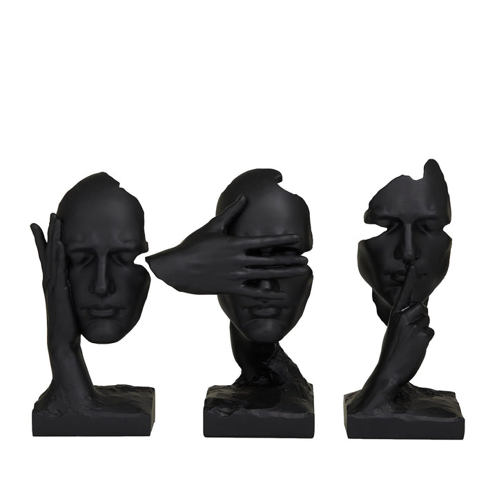 Black Polystone Contemporary Mask Sculpture (Set of 3) S/3 7" w 12" h Abstract