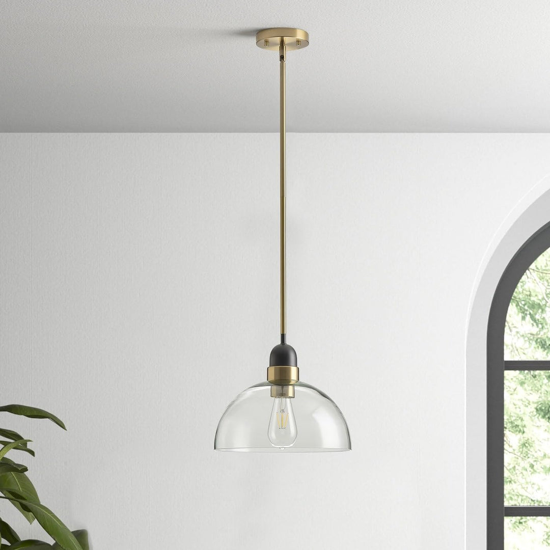 Industrial Matte Black Glass Shade Light with Brass Finish Iron Dimmable