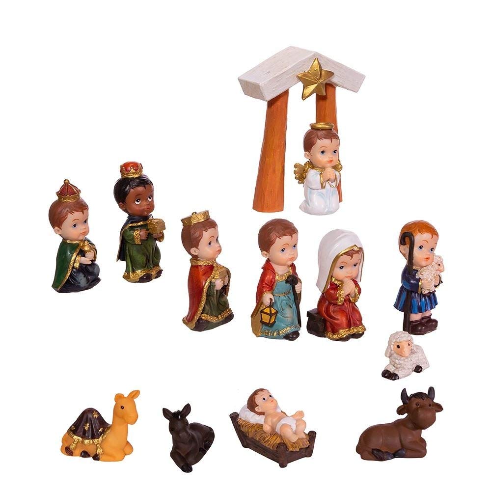 1.6-4.5" Children's Nativity 13-Piece Set Multi Color Resin - Diamond Home USA