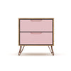 Manhattan Comfort Rockefeller Mid-Century Modern 2 Drawer Bedroom Nightstand . Nature and Rose Pink