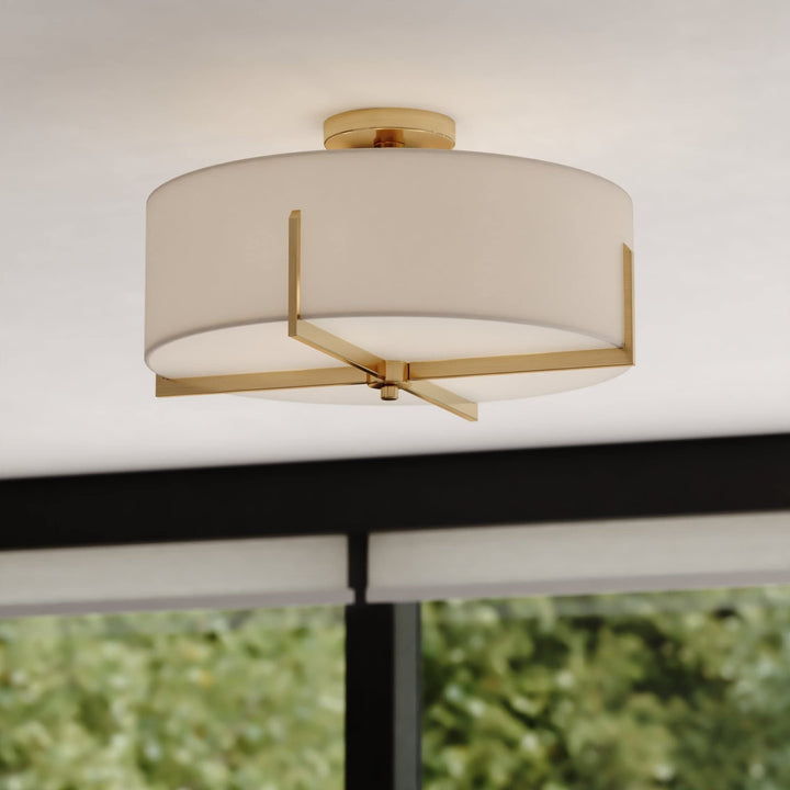 18-in W Natural Brass Mid-century Modern Semi Flush Mount Ceiling ght White