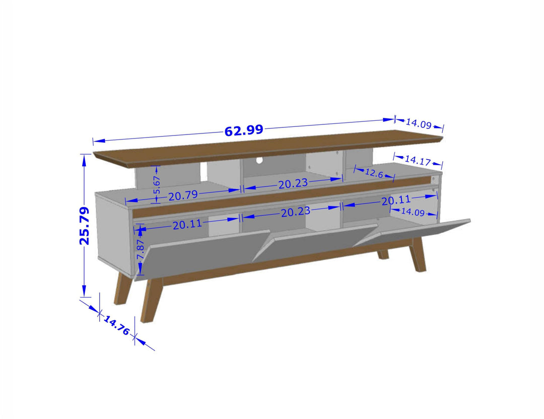 Manhattan Comfort Yonkers TV Stand with Solid Wood Legs and 6 Media and