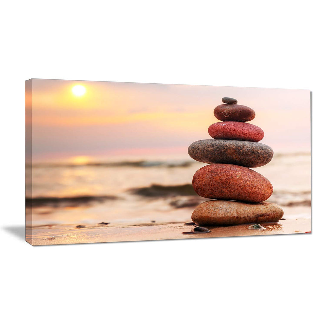 20 X 12 Colorful Zen Cairn Stone Canvas Art Spiritual Yoga Chakra Themed Wall - Diamond Home USA