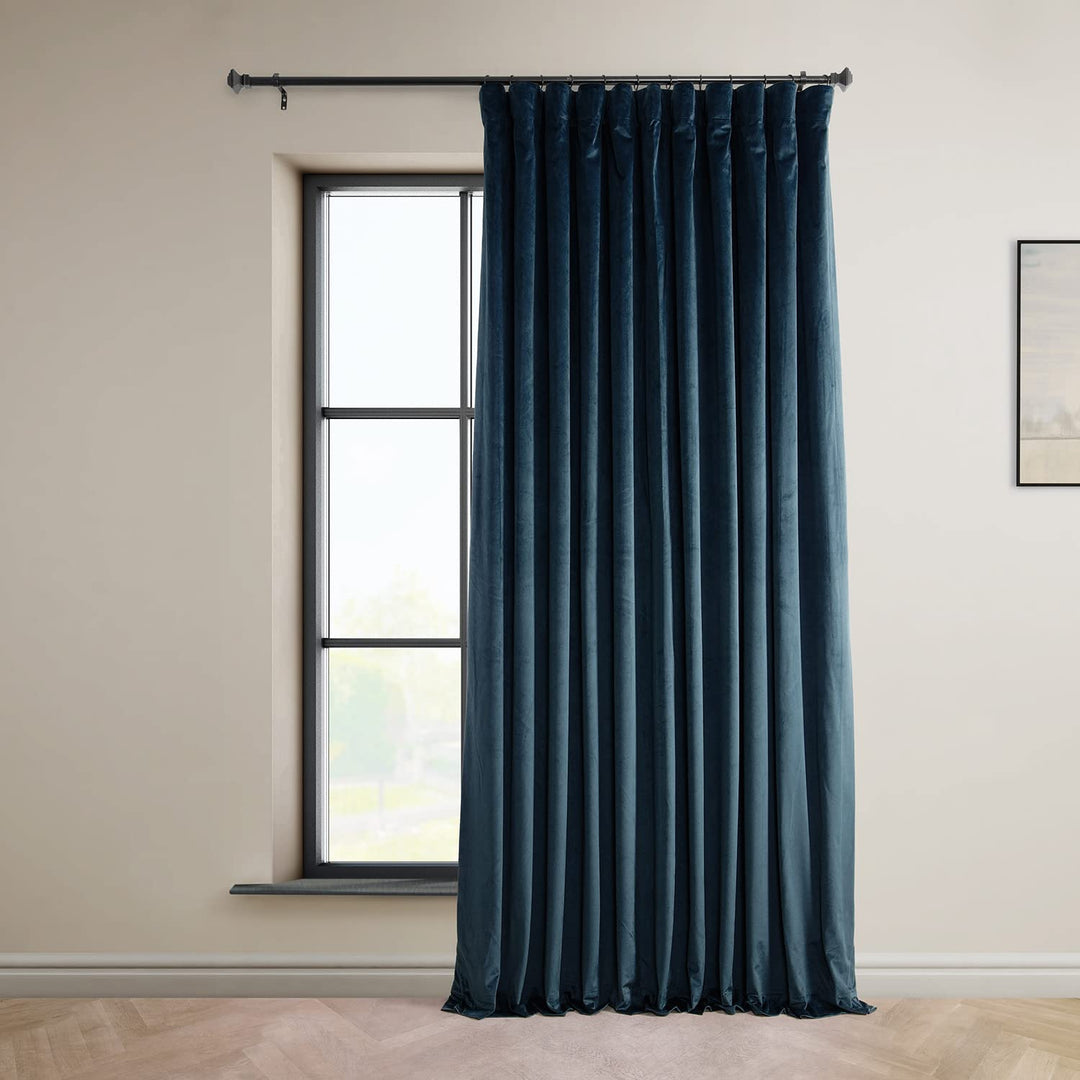 HPD Half Price Drapes Signature Plush Extra Wide Velvet Blackout Curtains for 100 X 108 - Varsity Blue