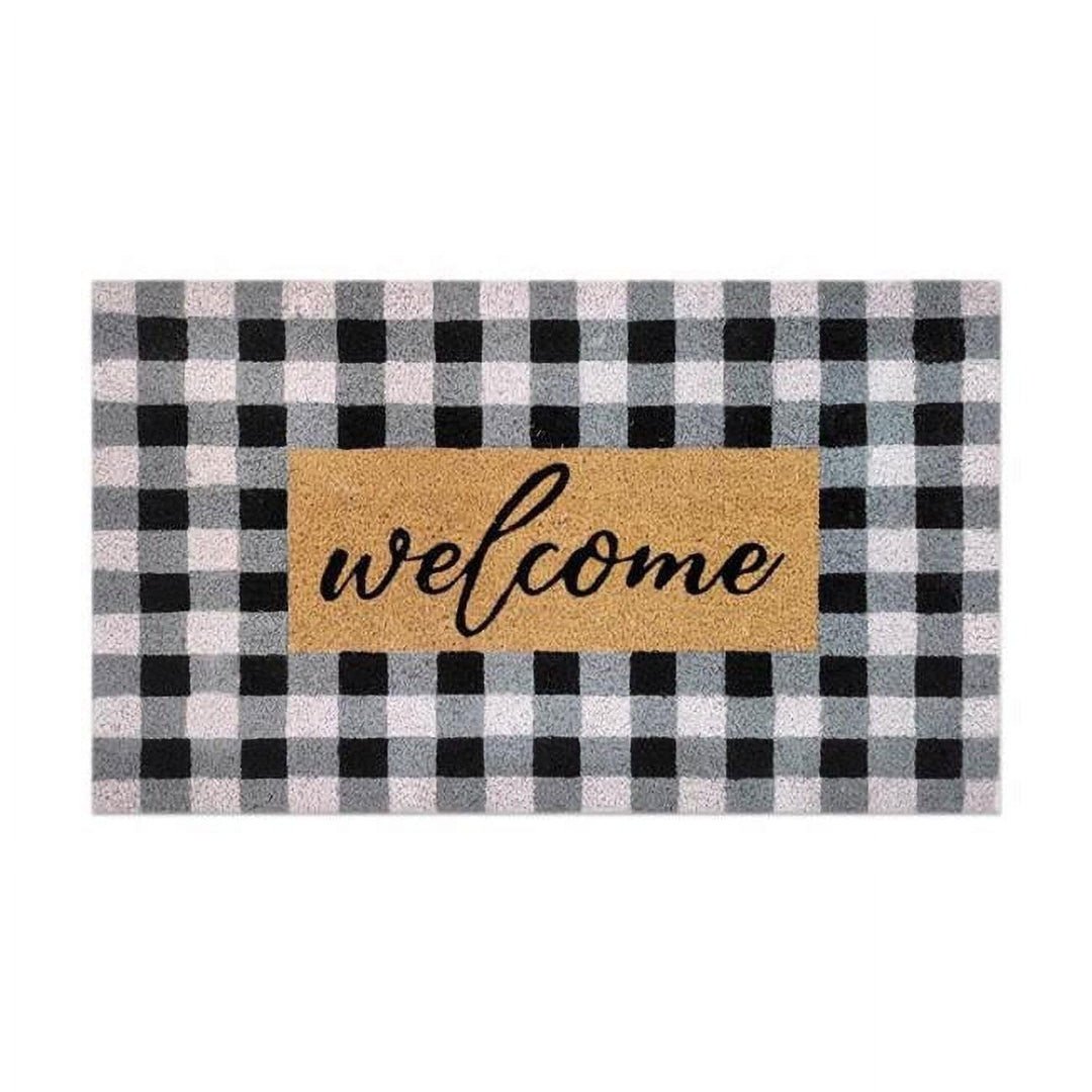 FIRST CONCEPT 18 in. W X 30 in. L Black/White Checkers Welcome Coir Door Mat