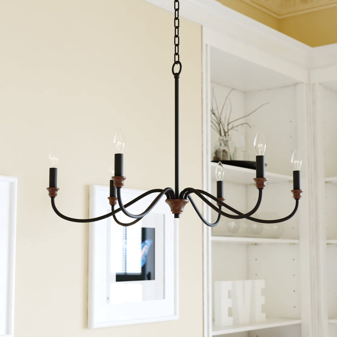 6 Light Black Farmhouse Candelabra Chandelier 30-in W X 18.75-in H D Steel