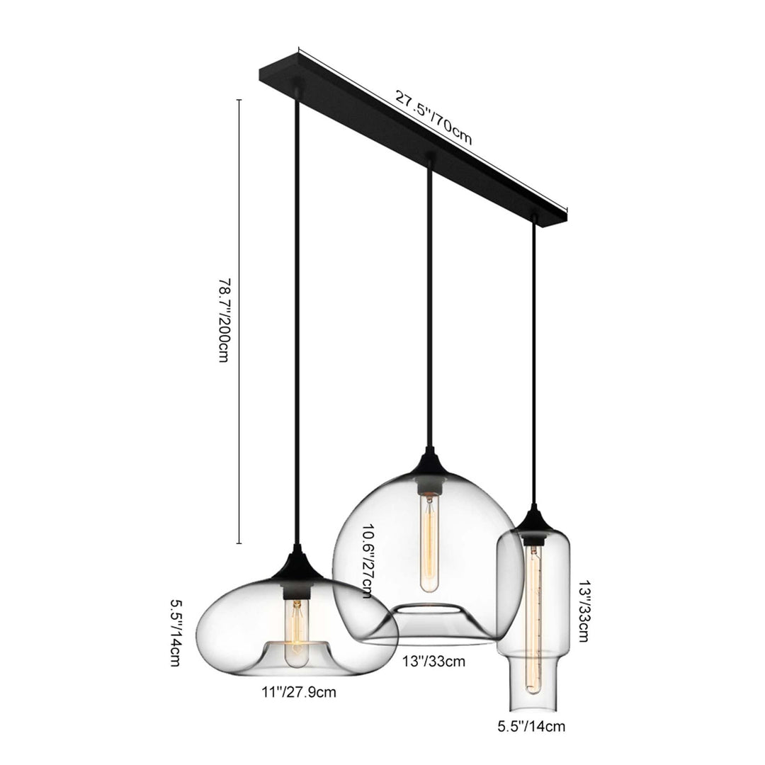 3-Lights Black Clear Glass Cluster Chandelier Modern Contemporary Metal Dimmable - Diamond Home USA