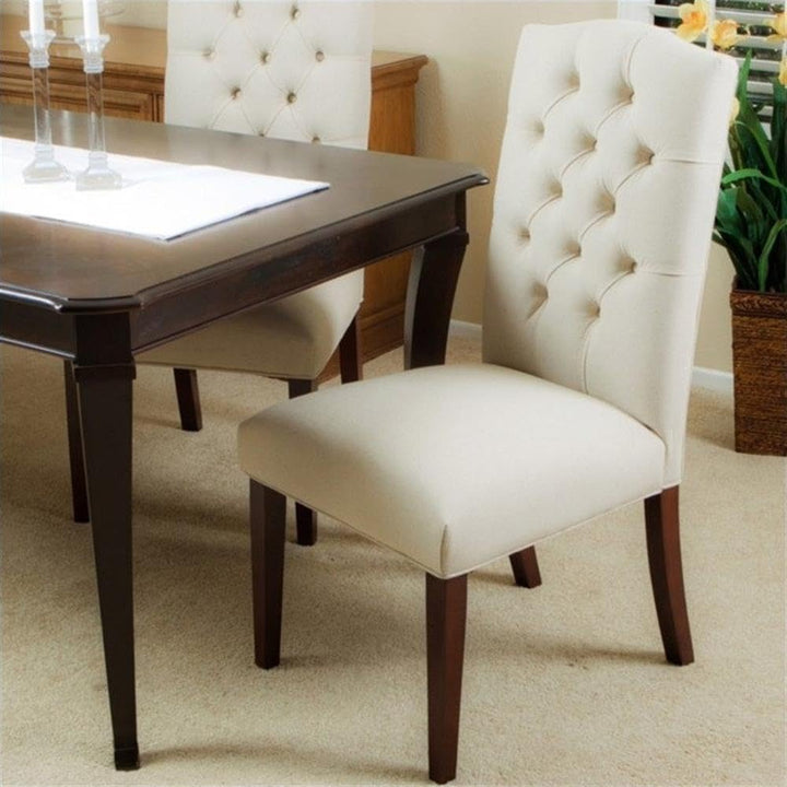 Christopher Knight Home Clark Crown Top Linen Dining Chairs 2-Pcs Set Ivory