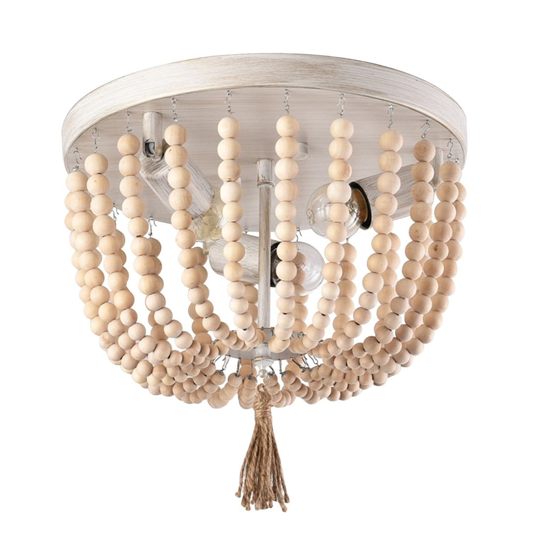 3-Light Wood Bead Chandelier Rustic Flush Mount Ceiling Light Fixture - Diamond Home USA