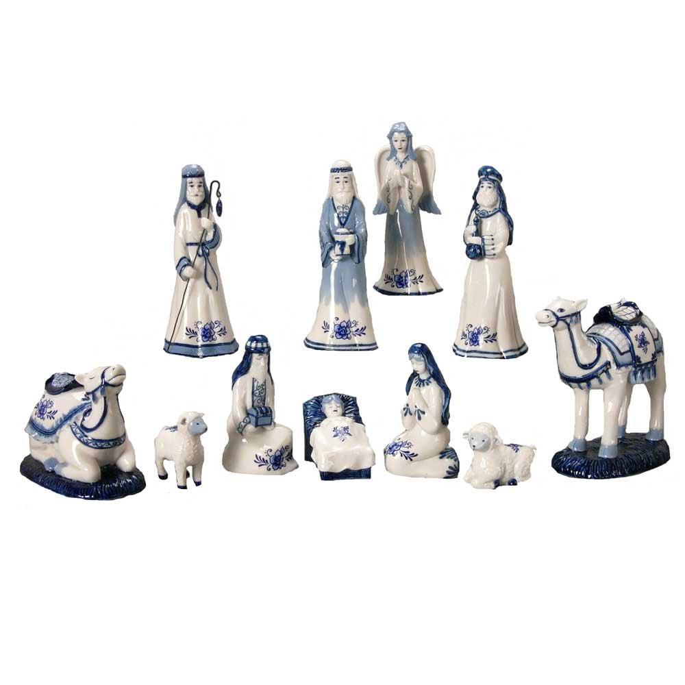 Kurt S. Adler Kurt Adler 1.97 6.7-Inch Porcelain Delft Blue 11-Piece Nativity