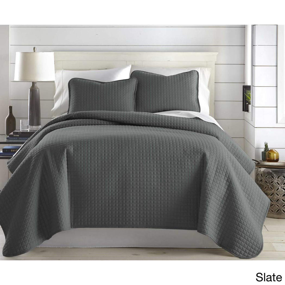 3 Piece Oversized Slate Grey King/Cal King Quilt Set Square Pattern Themed Slate - King - Cal King