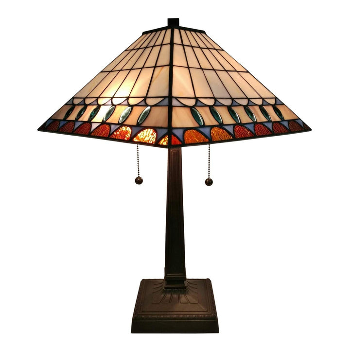 Tiffany-Style Mission Jeweled Table Lamp - Multi-Color/White Brown White