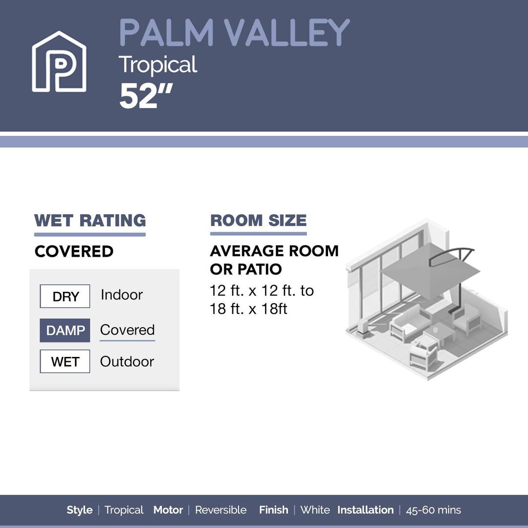 Prominence Home Palm Valley 52 Inch Tropical Indoor Outdoor Ceiling Fan with