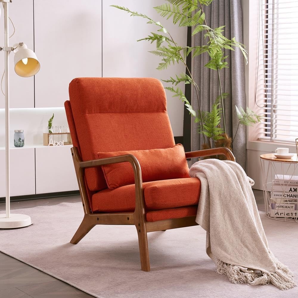 Modern Accent Chair Single Sofa Upholstered High Back Linen Orange 34.6" X 36.6"