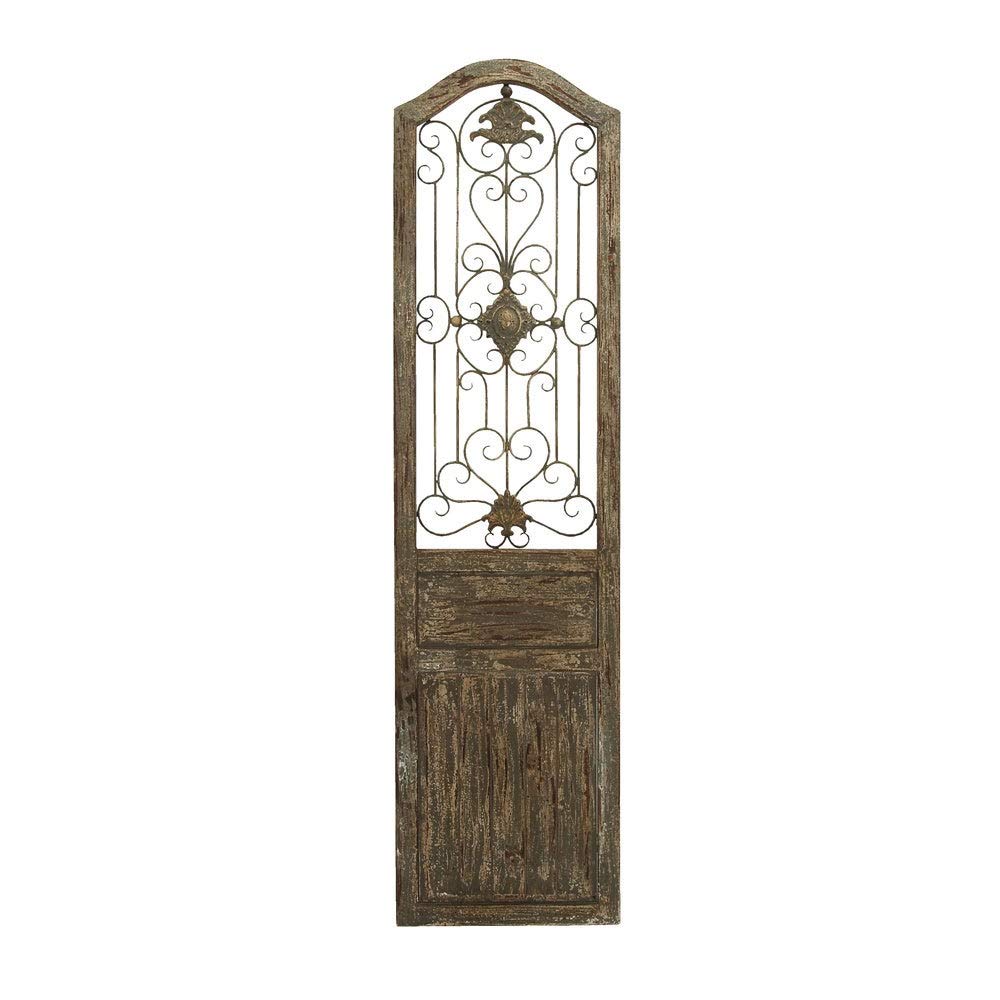 Wooden Garden Wall Plaque with Scrolling Ironwork Black Brown 1 Piece Antique