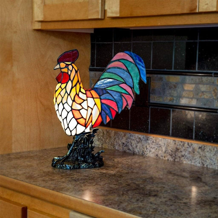 Multicolor Resin 15.5-inch Rooster Stained Glass Accent Lamp - 12.5" l X 7.0"