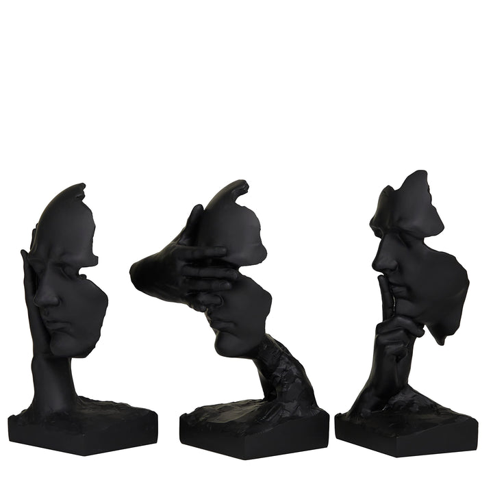 Black Polystone Contemporary Mask Sculpture (Set of 3) S/3 7" w 12" h Abstract