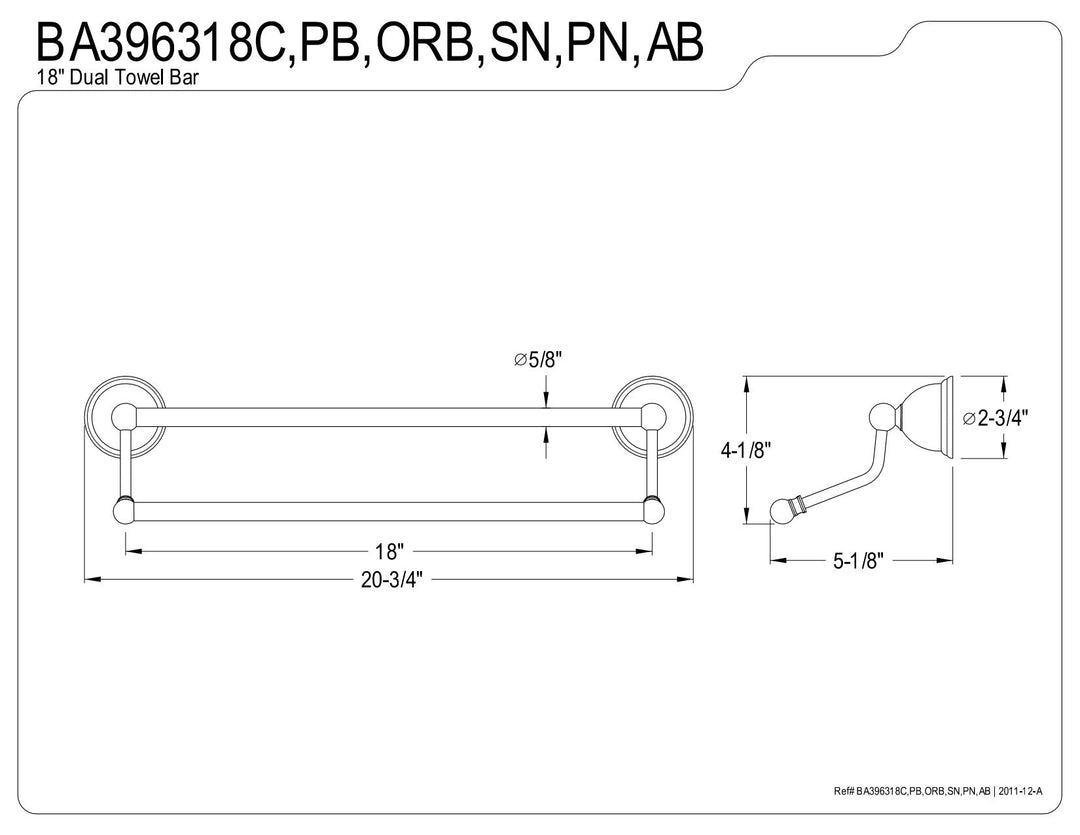 Kingston Brass BA396318C Restoration 18-Inch Double -Towel Bar Polished Chrome