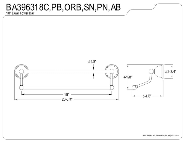 Kingston Brass BA396318C Restoration 18-Inch Double -Towel Bar Polished Chrome