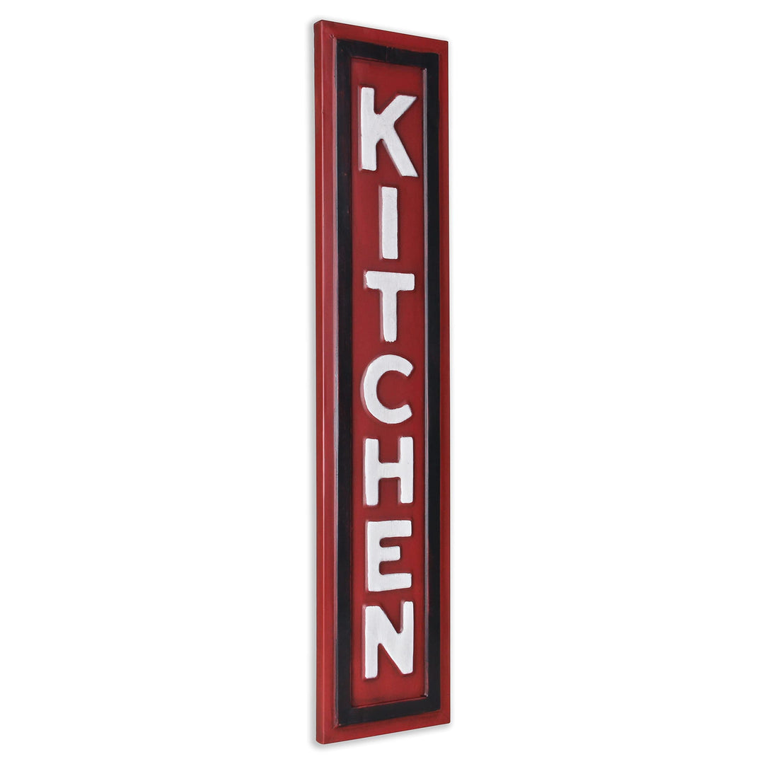 Red Metal Kitchen Wall Sign Modern Contemporary Natural Finish Handmade