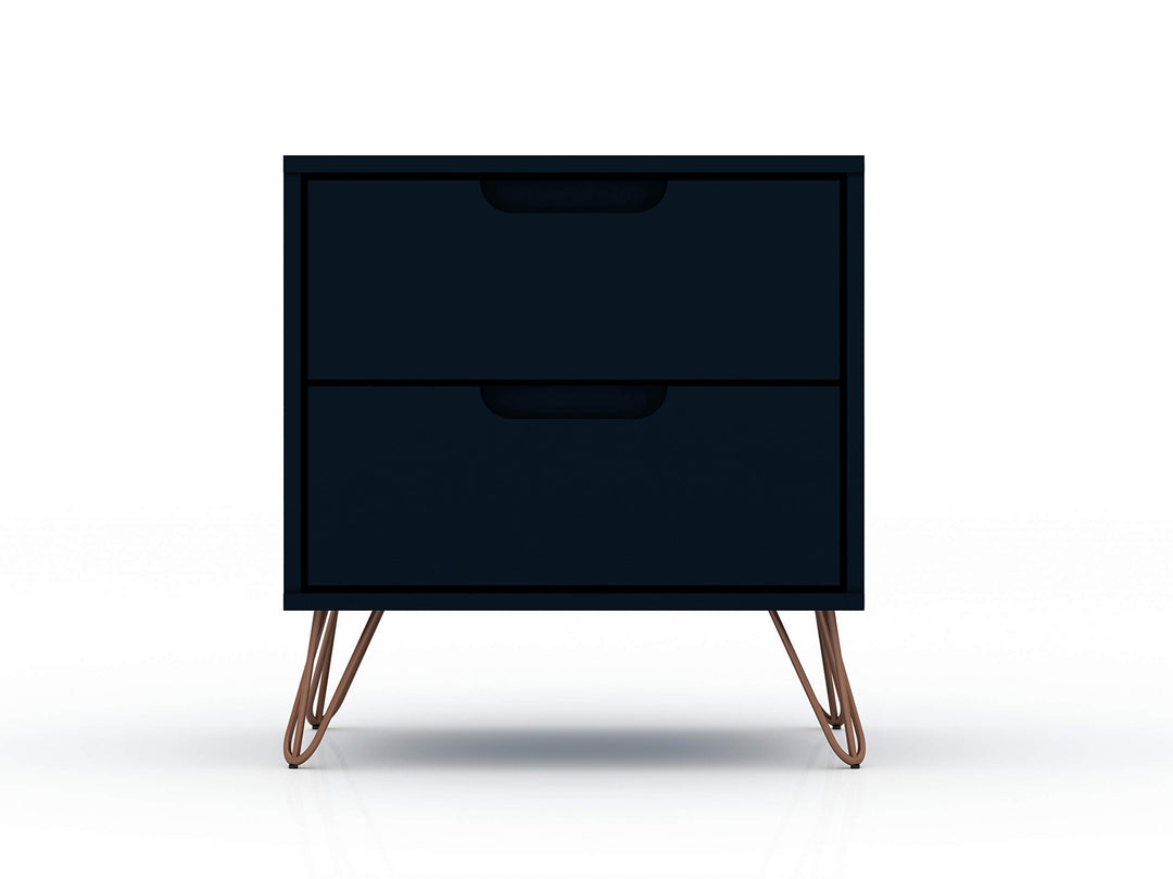 Manhattan Comfort Rockefeller Mid-Century Modern 2 Drawer Bedroom Nightstand . Tatiana Midnight Blue