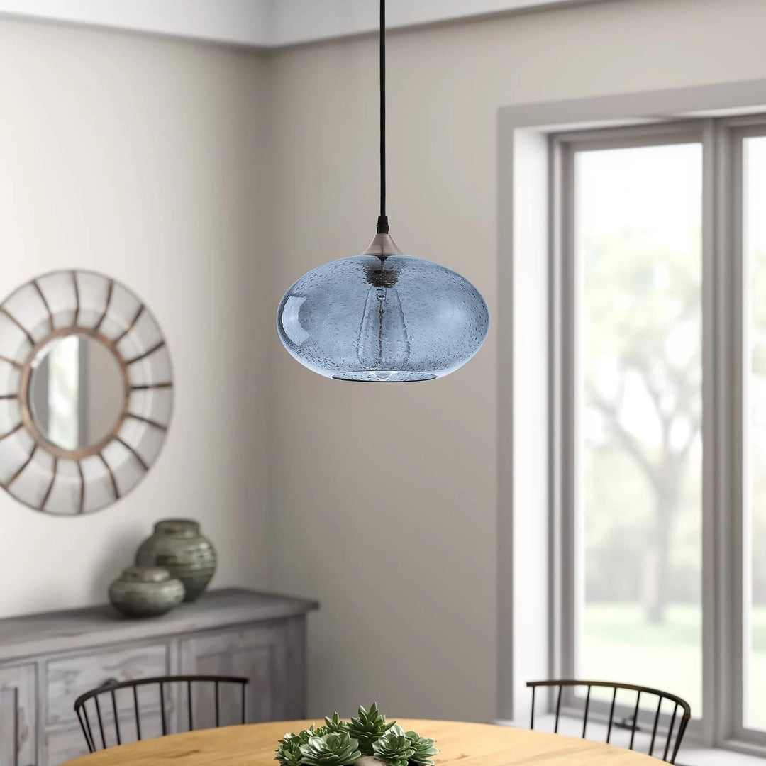 Farmhouse 1-Light Blue Bubble Glass Design Brushed Nickel Iron Dimmable