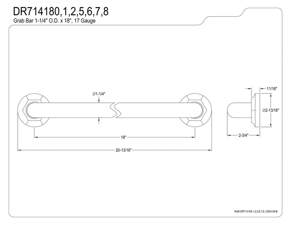 Kingston Brass Metropolitan 18-Inch x 1-1/4-Inch O.D Grab Bar