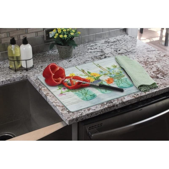 Flowering Herbs 3mm Heat Tempered Glass Cutting Board 15" X 12" Made in The